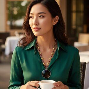 Monet Multicolor Gold Beads Red Beads Pendant Necklace